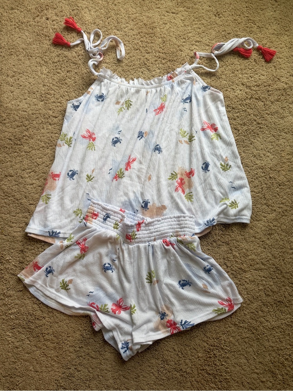 Women’s White Floral Print Pajama Set with Knot-Tie Straps